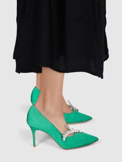 Manolo Blahnik Green Crystal Embellished Pumps Size IT 41