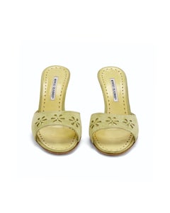 Manolo Blahnik Green Floral Eyelet Laser Cut Suede Heels