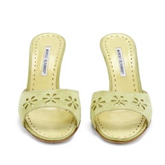 Manolo Blahnik Green Floral Eyelet Laser Cut Suede Heels