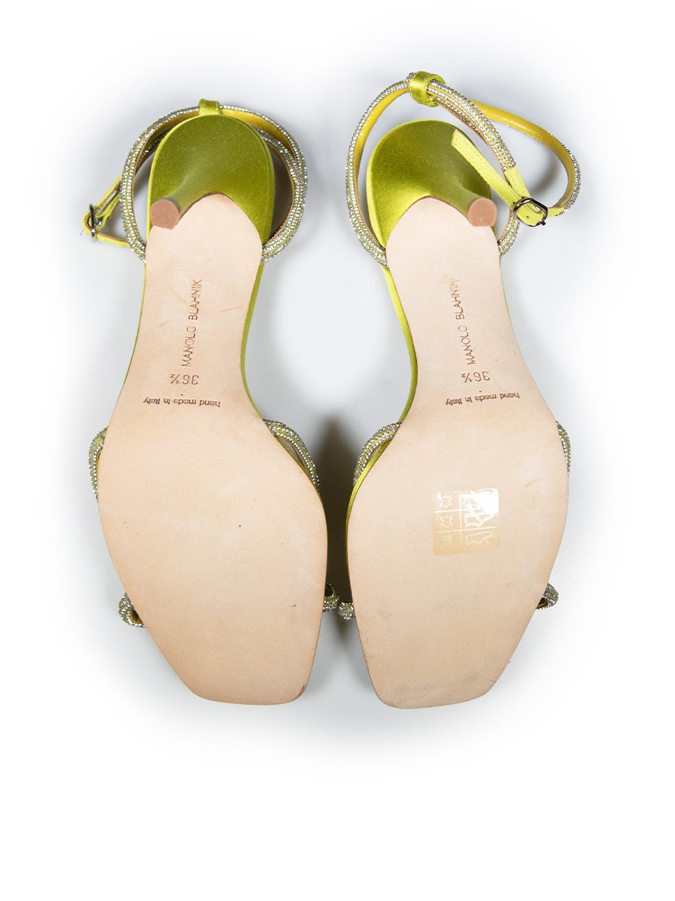 Manolo Blahnik Green Lucecry 50 Crystal Sandals Size IT 36.5 In New Condition For Sale In London, GB