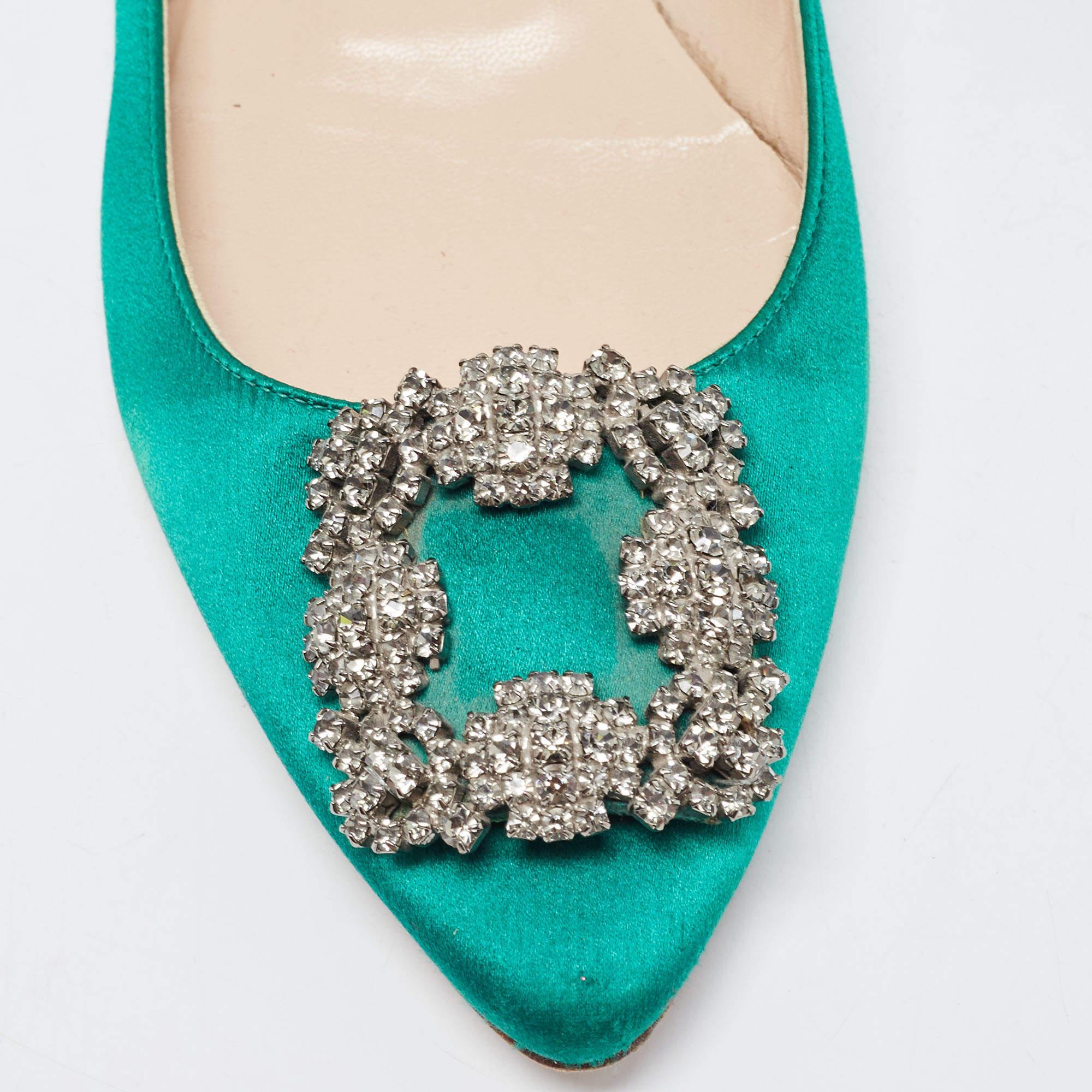 Manolo Blahnik Green Satin Hangisi Ballet Flats Size 37.5 2
