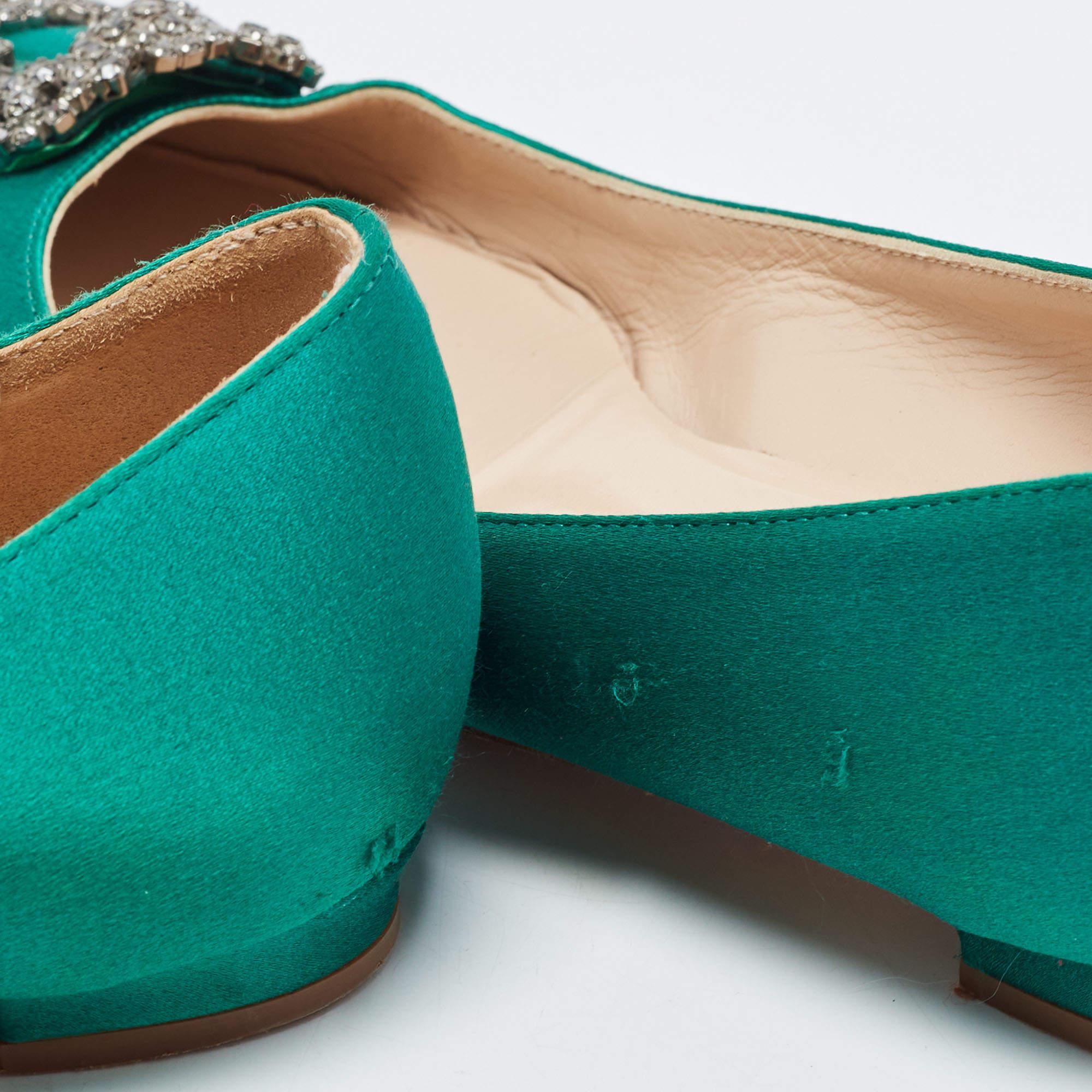 Manolo Blahnik Green Satin Hangisi Ballet Flats Size 37.5 4
