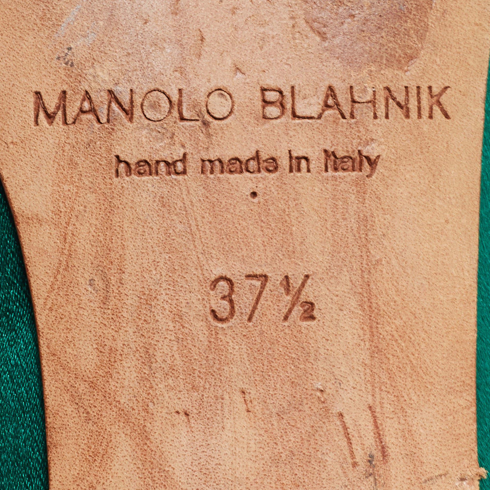 Manolo Blahnik Green Satin Hangisi Ballet Flats Size 37.5 5
