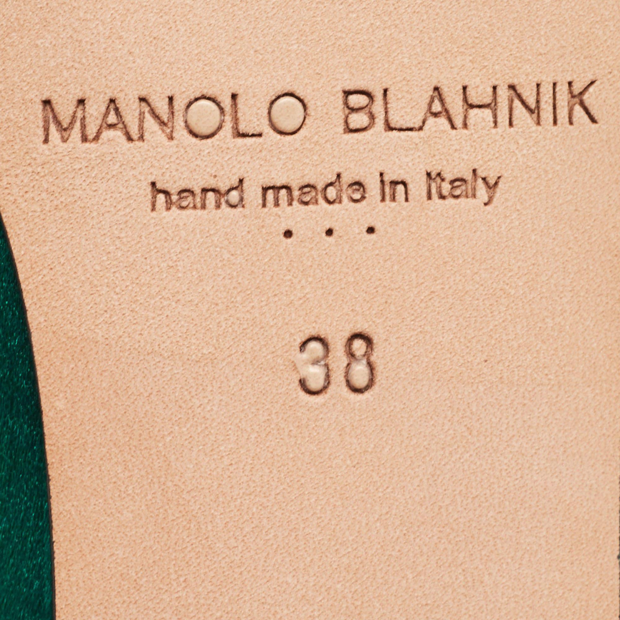 Manolo Blahnik Green Satin Hangisi Pearl Embellished Ballet Flats Size 38 3