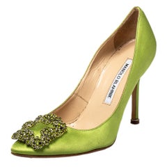 Manolo Blahnik Green Satin Hangisi Pumps Size 35