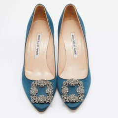 Manolo Blahnik Green Satin Hangisi Pumps Size 36.5
