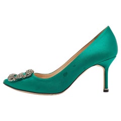 Manolo Blahnik Green Satin Hangisi Pumps Size 37