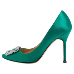 Manolo Blahnik Green Satin Hangisi Pumps Size 39