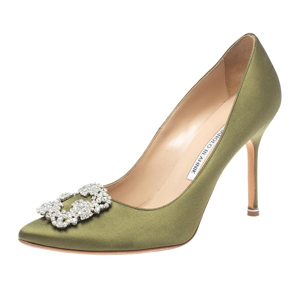 Manolo Blahnik Green Satin Hangisi Pumps Size 39.5