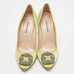 Manolo Blahnik Green Satin Hangisi Pumps Size 40.5
