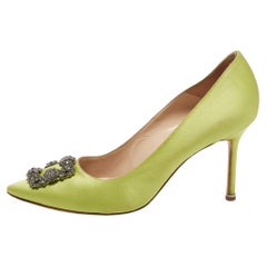 Manolo Blahnik Green Satin Hangisi Pumps Size 41