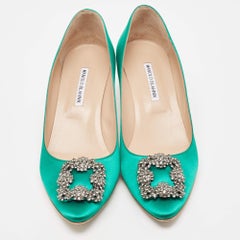Manolo Blahnik Green Satin Hangisi Pumps Size 41.5