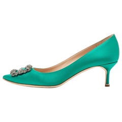Manolo Blahnik Green Satin Hangisi Pumps Size 41.5