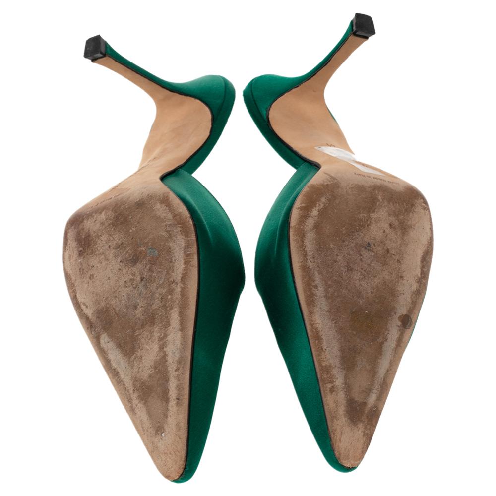 Women's Manolo Blahnik Green Satin Hangisi Sandals Size 41