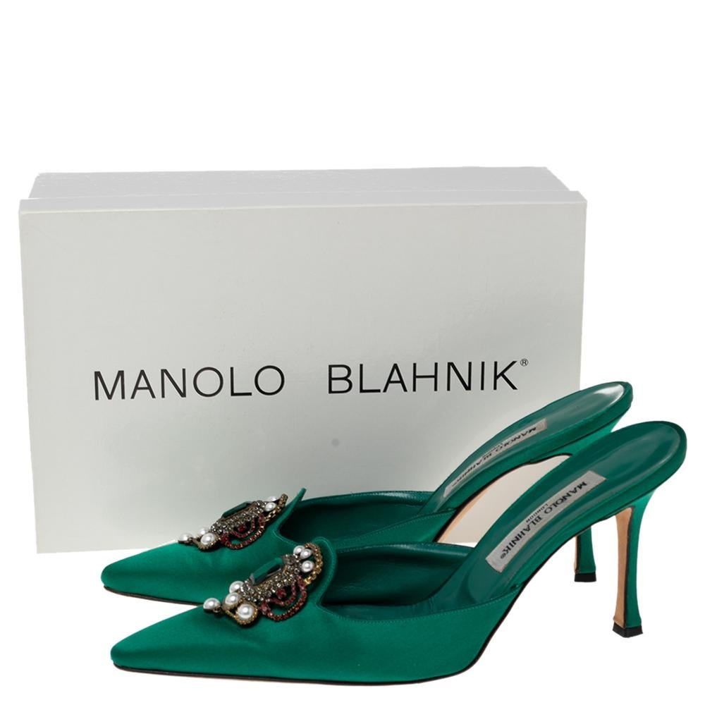 Manolo Blahnik Green Satin Hangisi Sandals Size 41 1