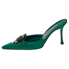 Manolo Blahnik Green Satin Hangisi Sandals Size 41