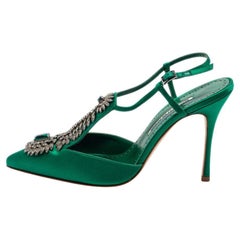 Manolo Blahnik Green Satin Jamala 105 Ankle Strap Sandals Size 37.5