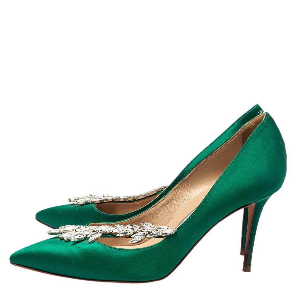Manolo Blahnik Green Satin Nadira Pumps Size 37 1