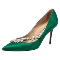 Manolo Blahnik Green Satin Nadira Pumps Size 37