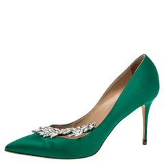 Manolo Blahnik Green Satin Nadira Pumps Size 39.5