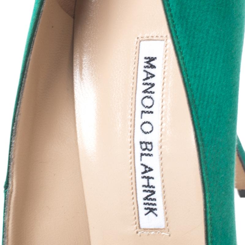 Manolo Blahnik Green Satin Okkaava Emerald Pumps Size 40 2