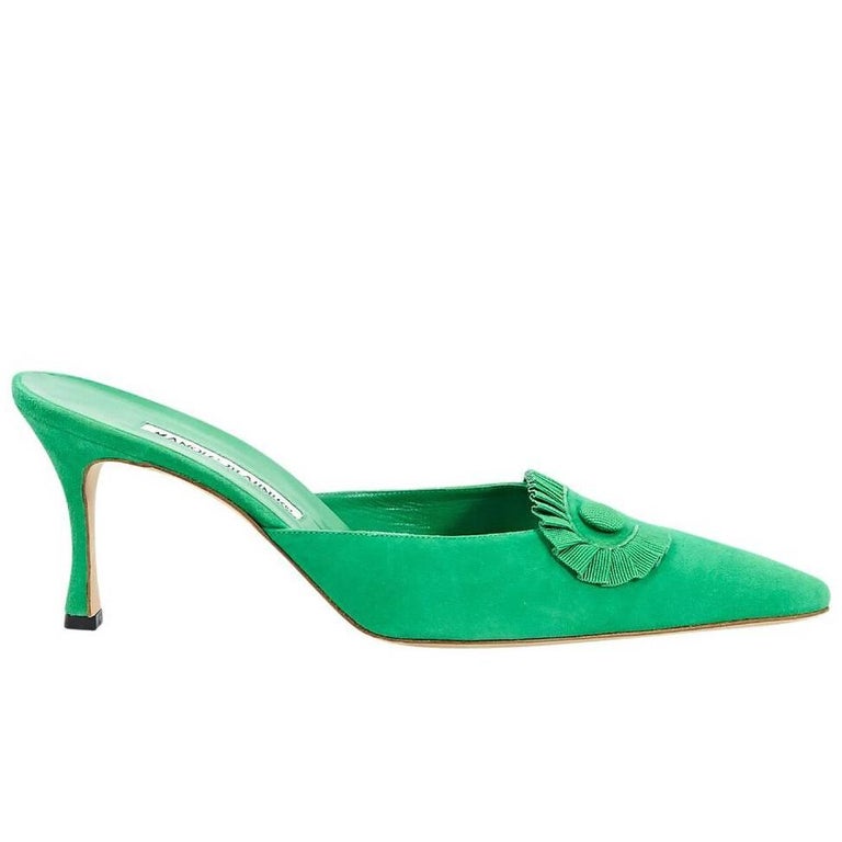 Manolo Blahnik Green Suede Mule Pumps For Sale at 1stDibs