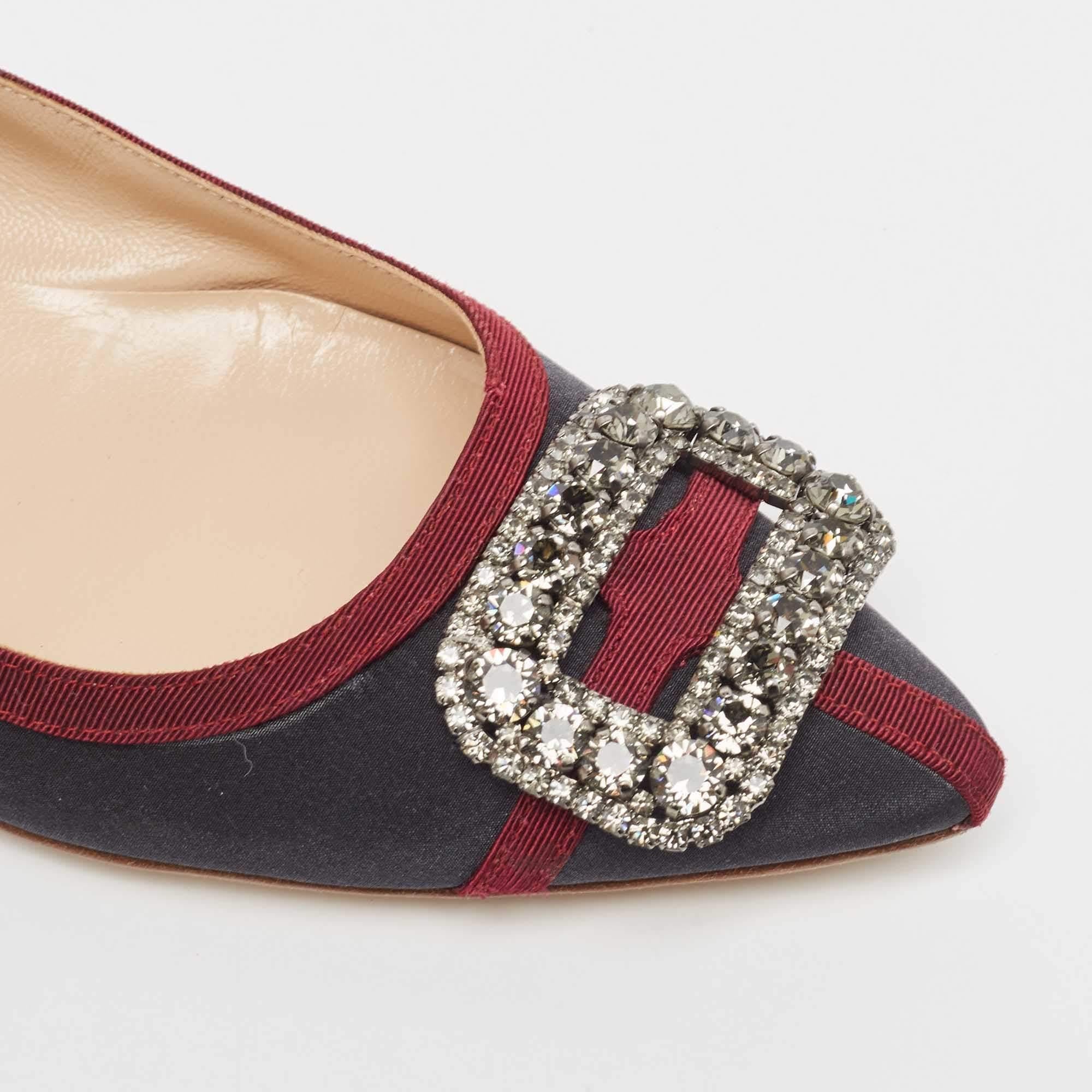 Manolo Blahnik Grey/Burgundy Fabric Gotrian Ballet Flats Size 37 1