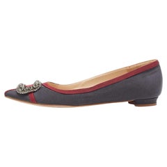 Manolo Blahnik Grey/Burgundy Fabric Gotrian Ballet Flats Size 37