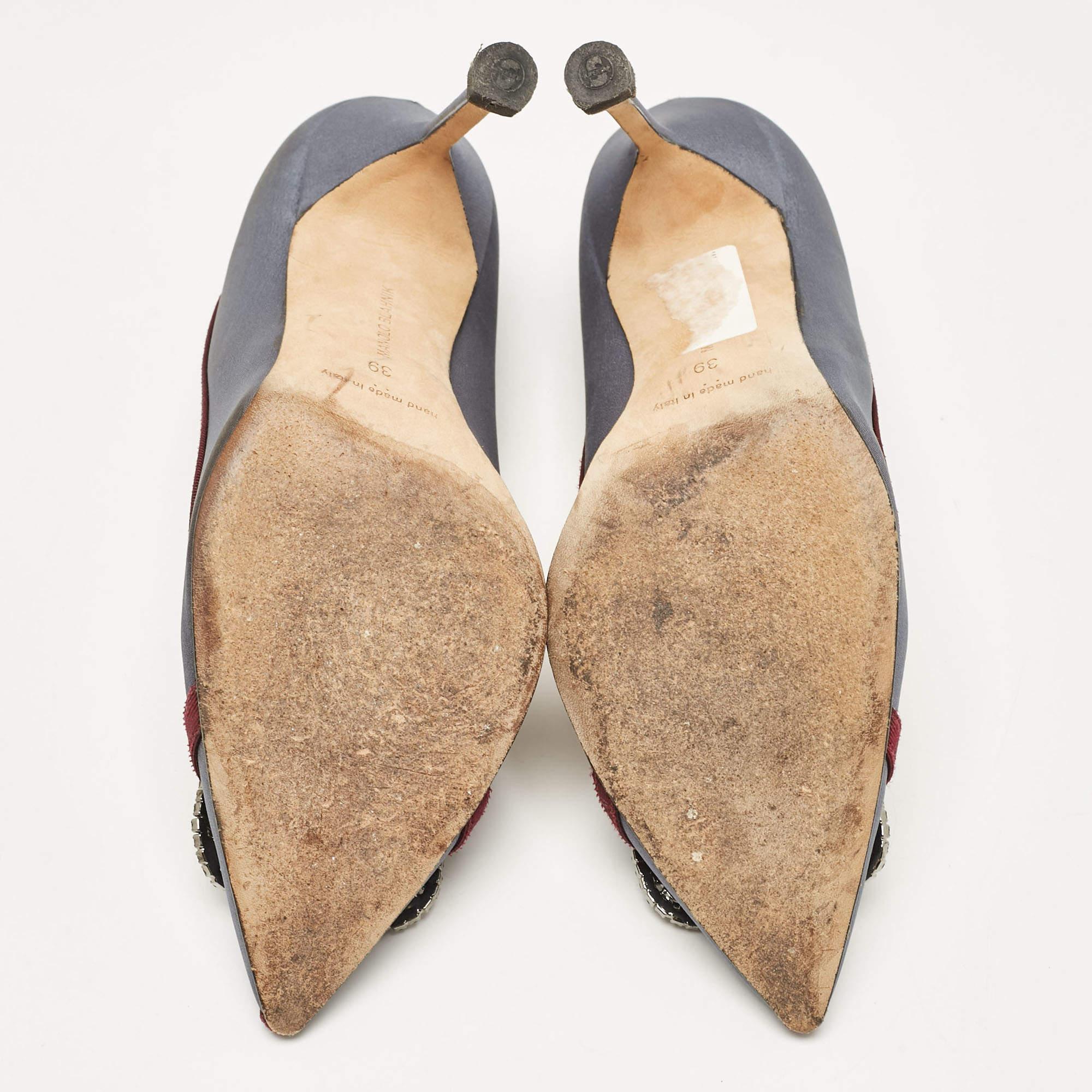 Manolo Blahnik Grey/Burgundy Satin Gotrian Pumps Size 39 1