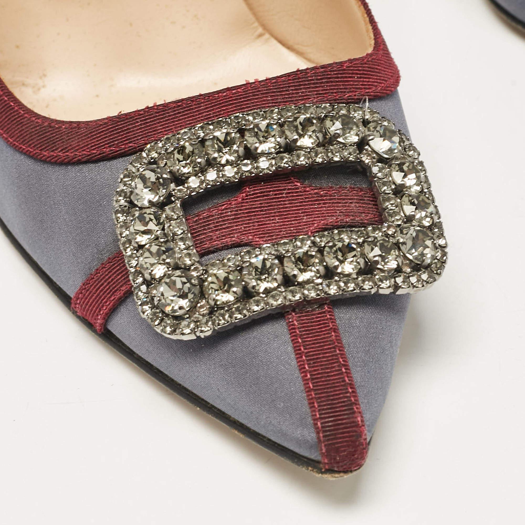 Manolo Blahnik Grey/Burgundy Satin Gotrian Pumps Size 39 2