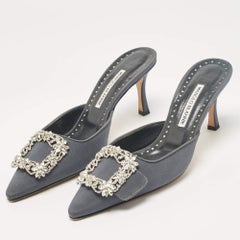 Manolo Blahnik Grey Fabric Maysale Mules Size 38.5