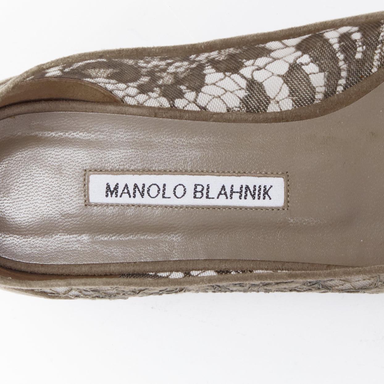 MANOLO BLAHNIK grey lace suede pointy toes flat shoes EU37.5 For Sale 4