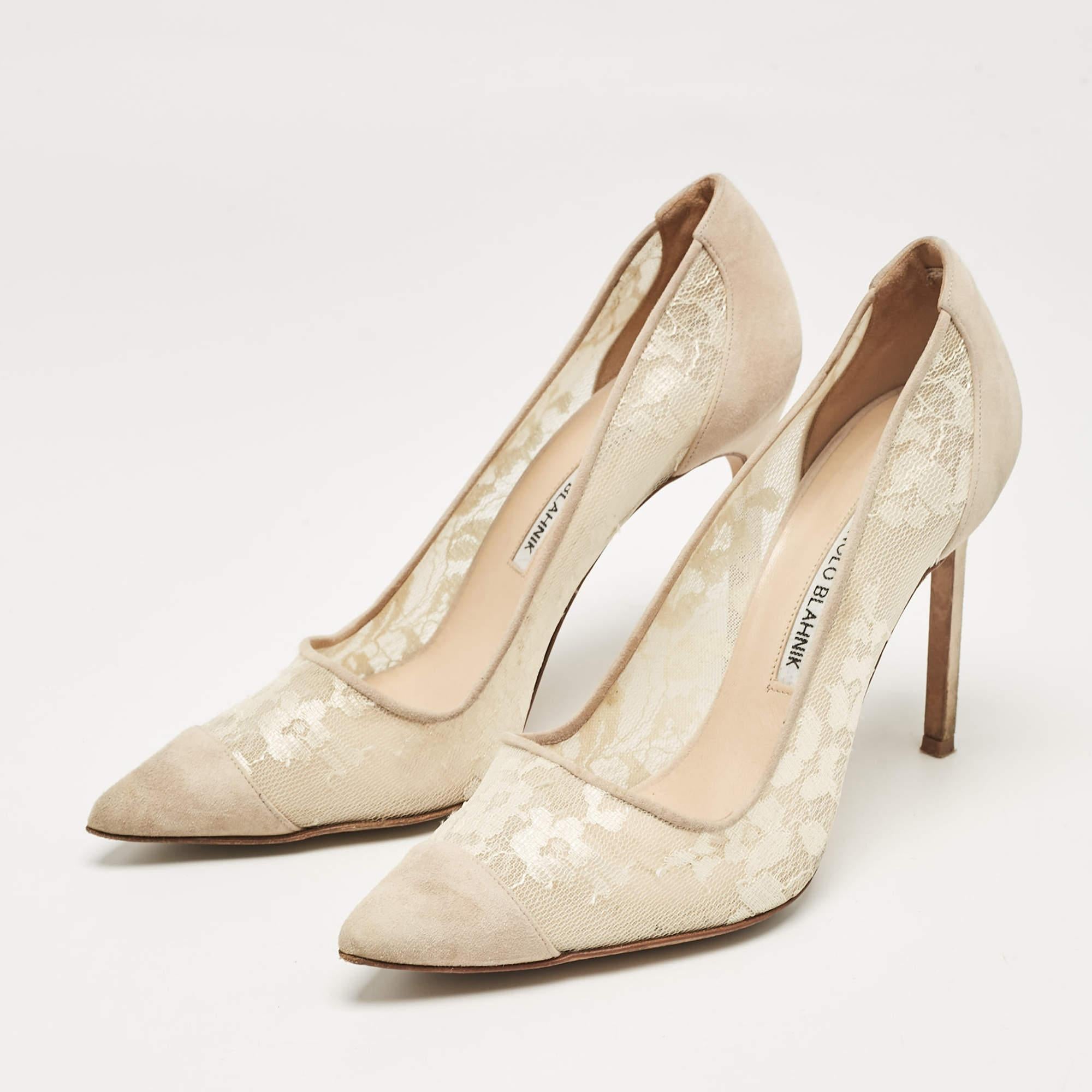 Make a chic style statement with these designer pumps. They showcase sturdy heels and durable soles perfect for your fashionable outings