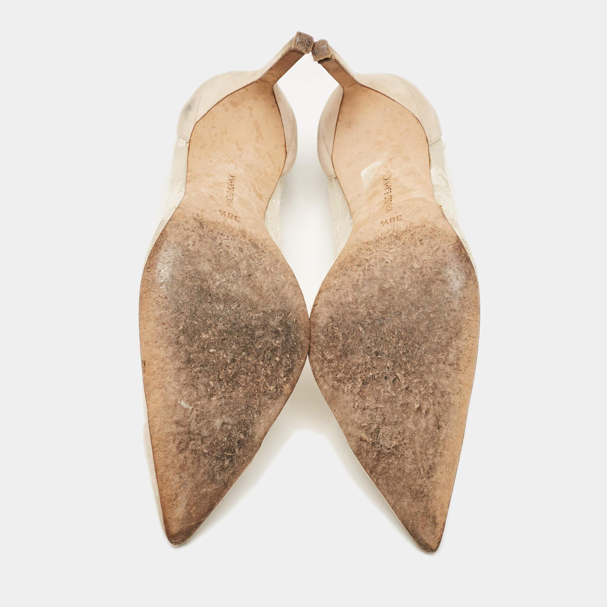 Manolo Blahnik Grey Mesh and Suede Salola Pumps Size 38.5 For Sale 1