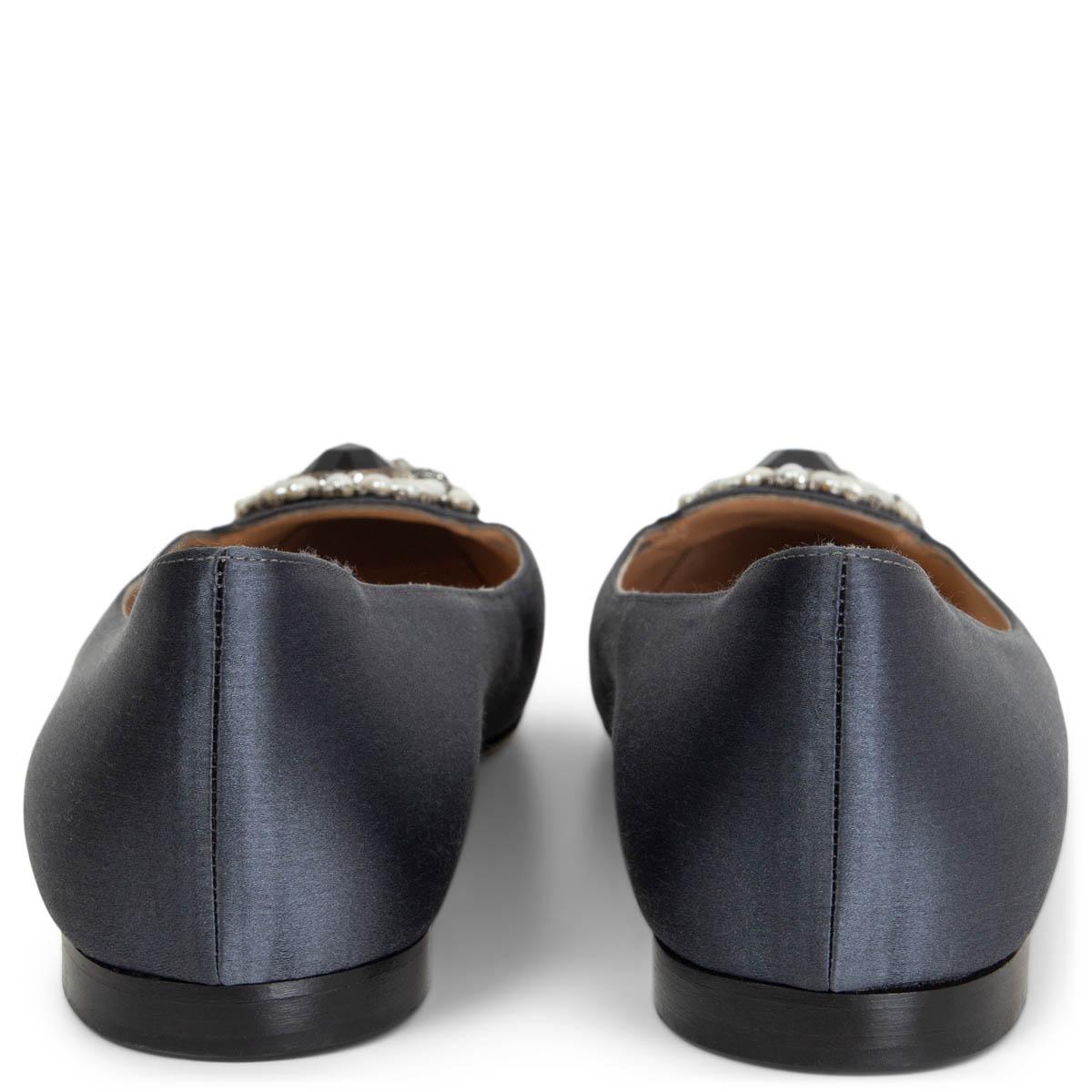 Black MANOLO BLAHNIK grey SATIN EMBELLISHED Ballet Flats Shoes 39 For Sale