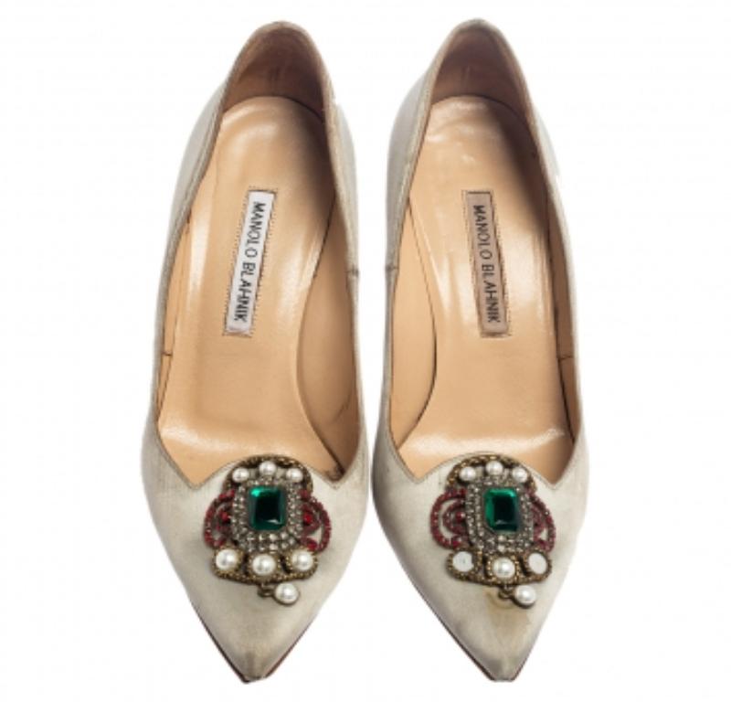 Manolo Blahnik Grey Satin  'Eufrasia' Pumps Size 38 1