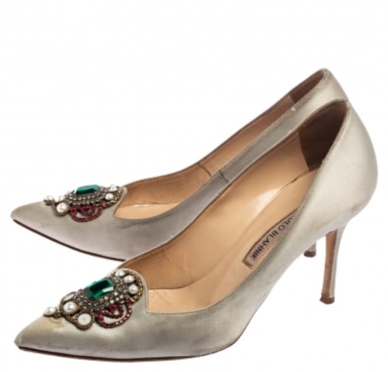 Manolo Blahnik Grey Satin  'Eufrasia' Pumps Size 38 2