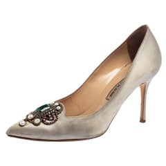 Manolo Blahnik Grey Satin  'Eufrasia' Pumps Size 38