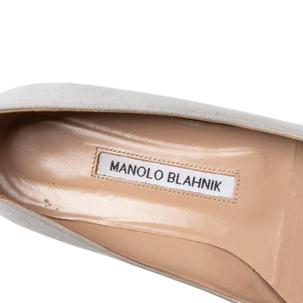 Women's Manolo Blahnik Grey Satin Hangisi Ballet Flats Size 37.5