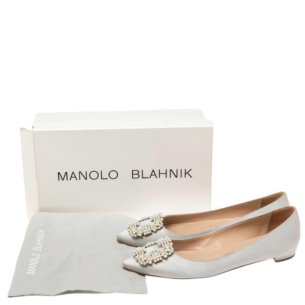 Manolo Blahnik Grey Satin Hangisi Ballet Flats Size 37.5 2