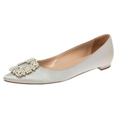 Manolo Blahnik Grey Satin Hangisi Ballet Flats Size 37.5