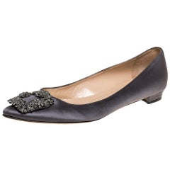 Manolo Blahnik Grey Satin Hangisi Ballet Flats Size 38.5