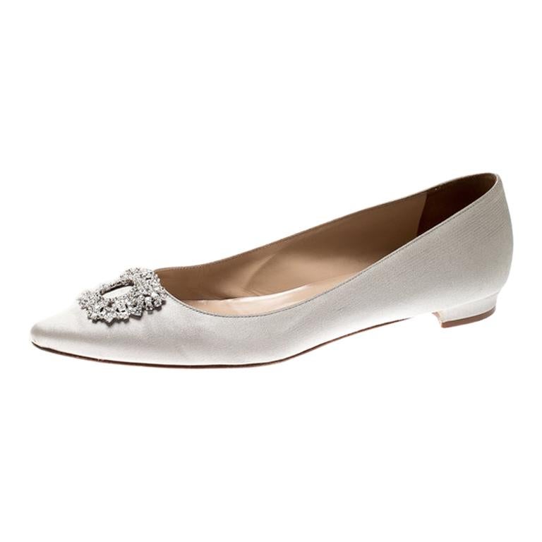 Manolo Blahnik Grey Satin Hangisi Ballet Flats Size 39