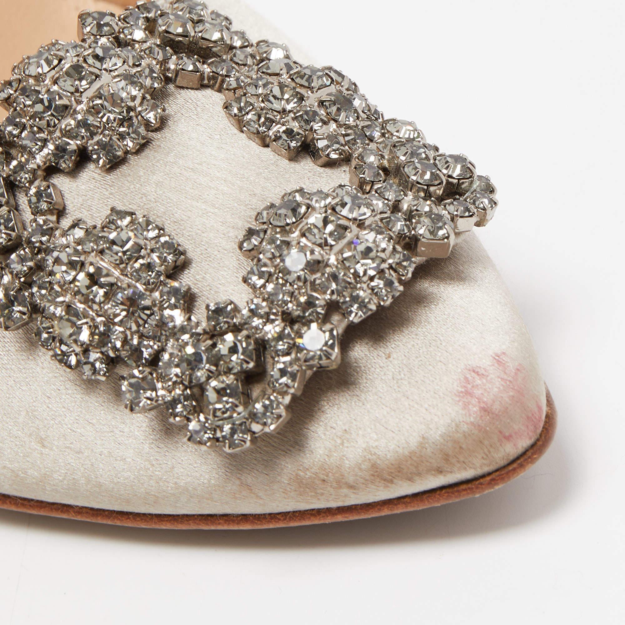 Manolo Blahnik Grey Satin Hangisi Crystal Embellished Pointed Toe Pumps Size 36 1