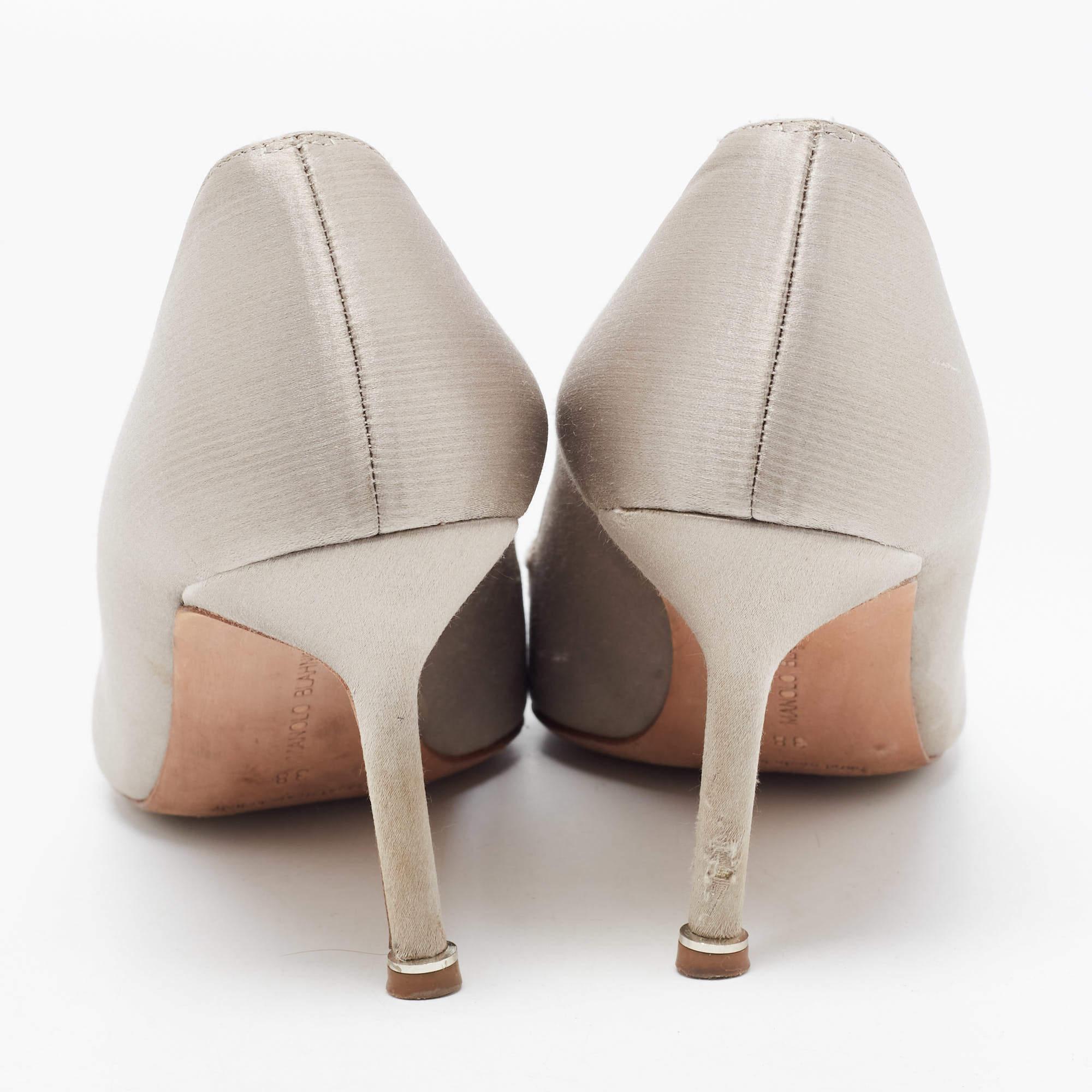 Beige Manolo Blahnik Grey Satin Hangisi Pumps Size 38