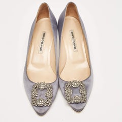 Manolo Blahnik Grey Satin Hangisi Pumps Size 39