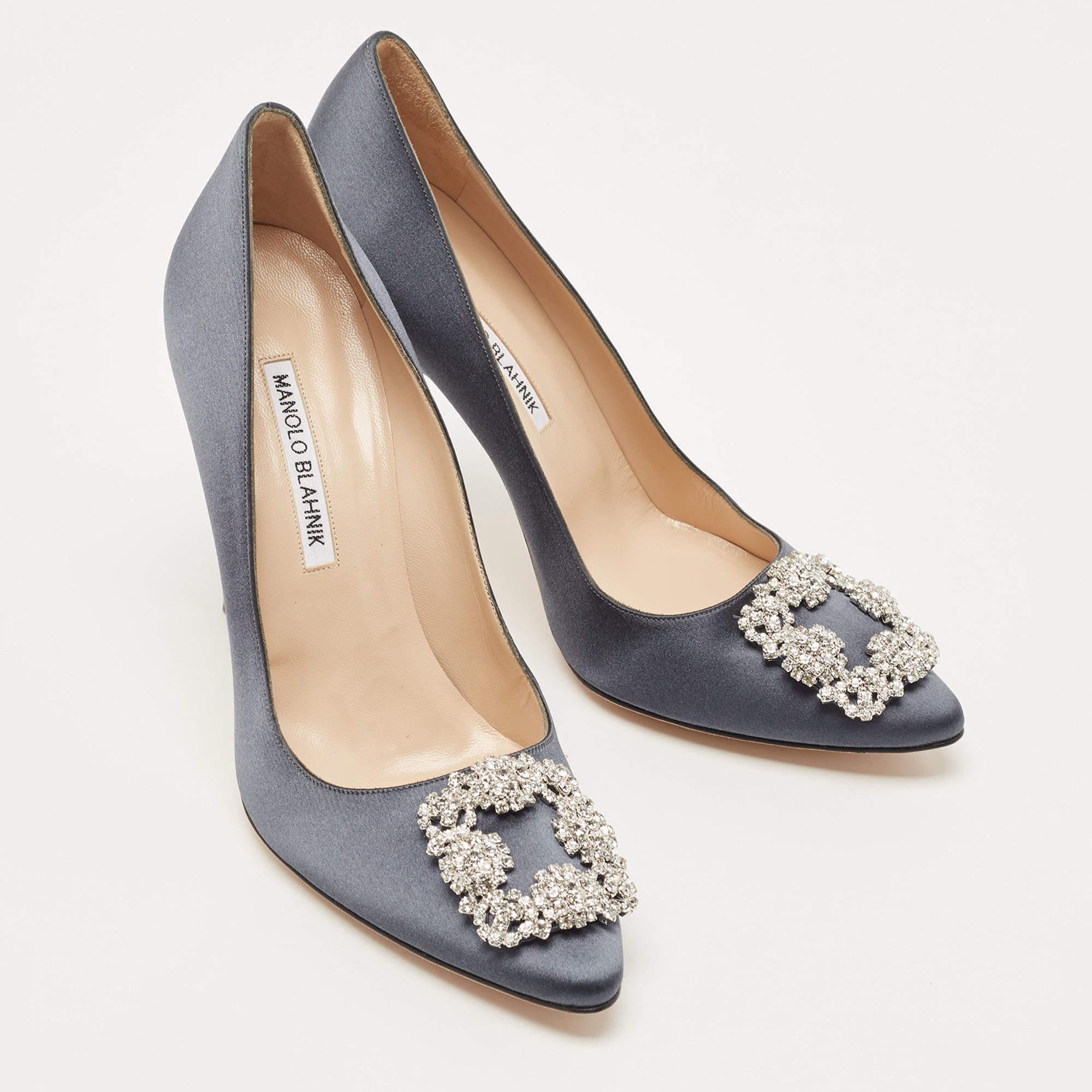 Gray Manolo Blahnik Grey Satin Hangisi Pumps Size 39