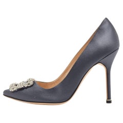 Manolo Blahnik Grey Satin Hangisi Pumps Size 39