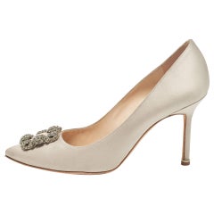 Manolo Blahnik Grey Satin Hangisi Pumps Size 40
