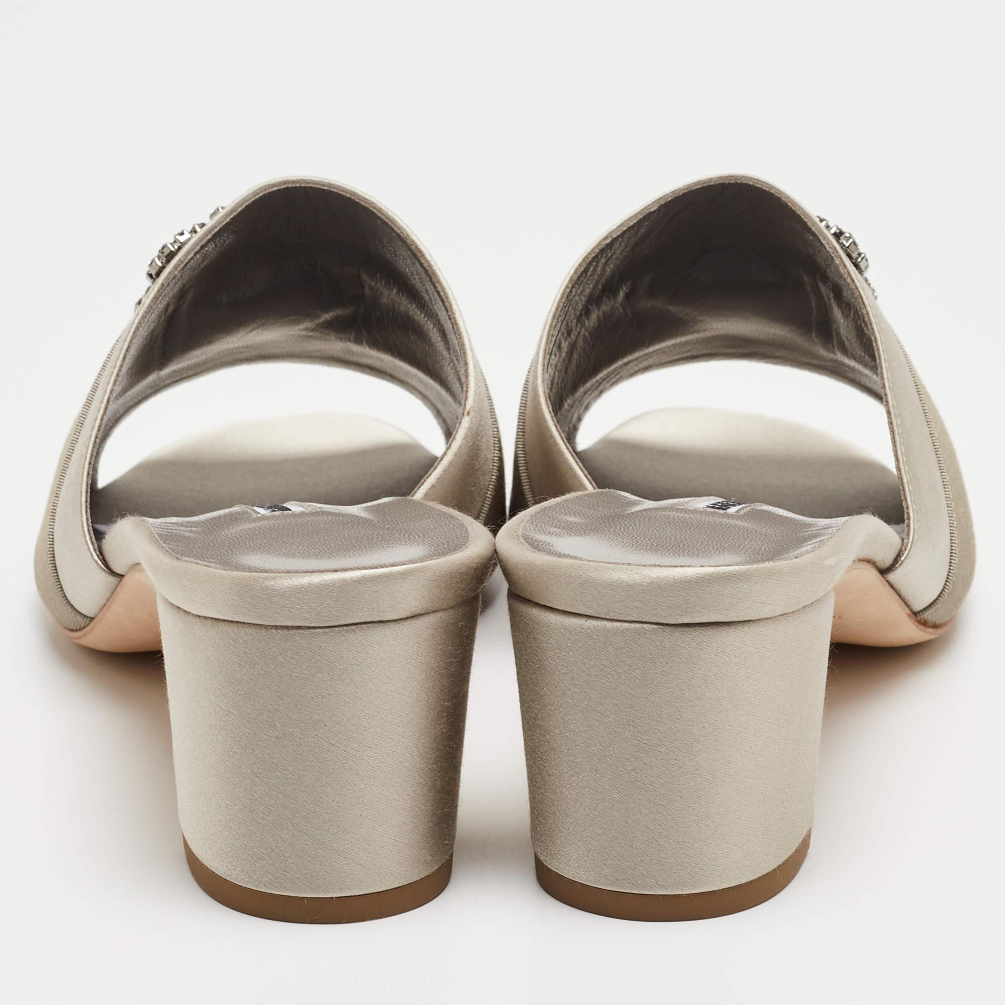 Women's Manolo Blahnik Grey Satin Martamod Slide Sandals Size 42